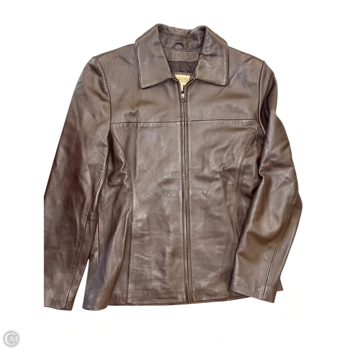 Jacket Leather By Wilsons Leather In Brown, Size: M