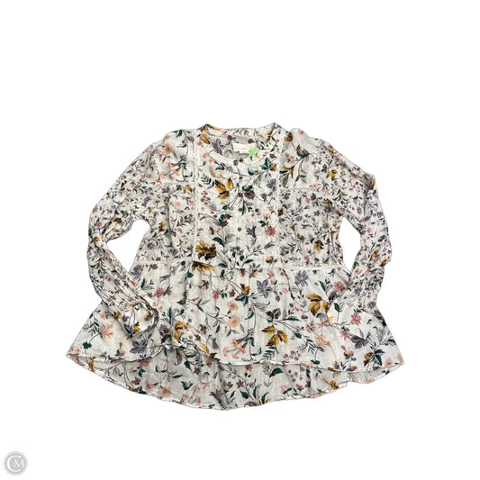 Blouse Long Sleeve By Anthropologie In White, Size: L