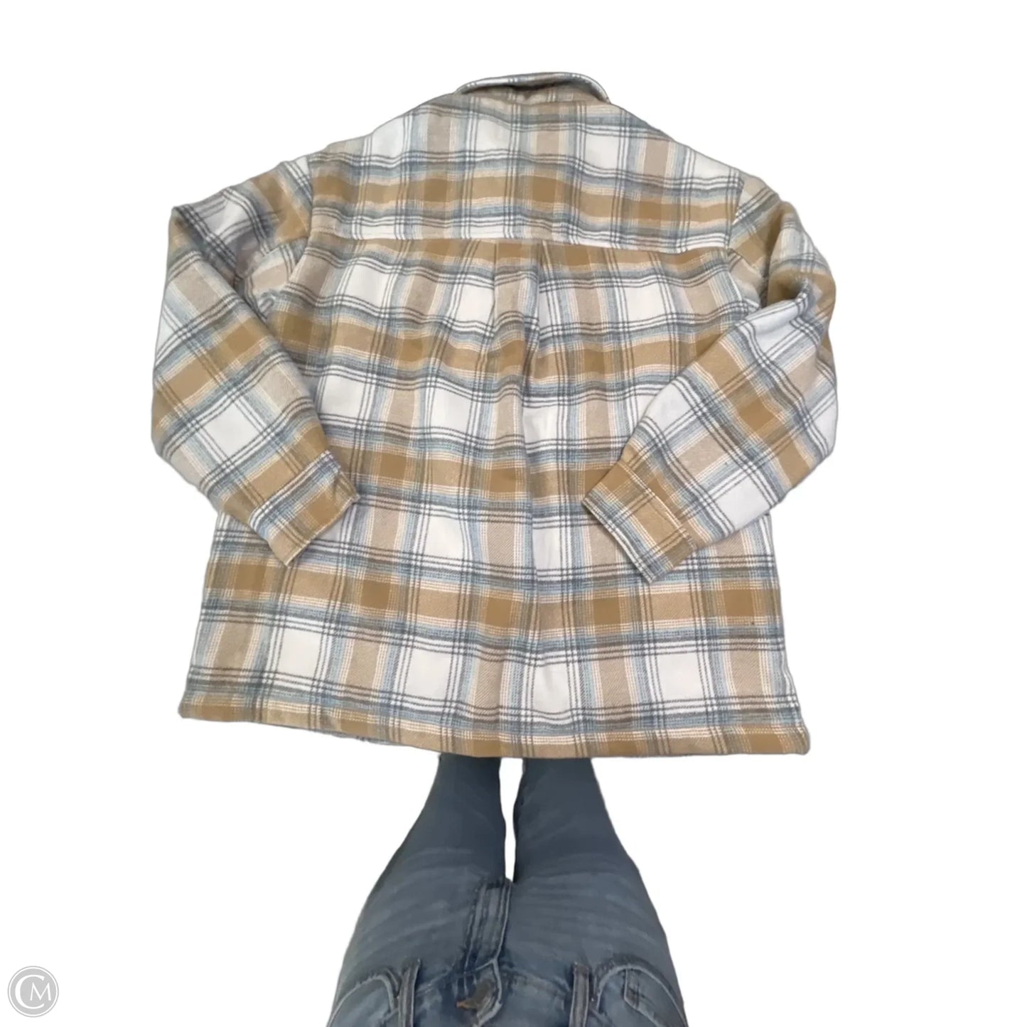 Jacket Shirt By Love Tree In Blue & Brown, Size: L