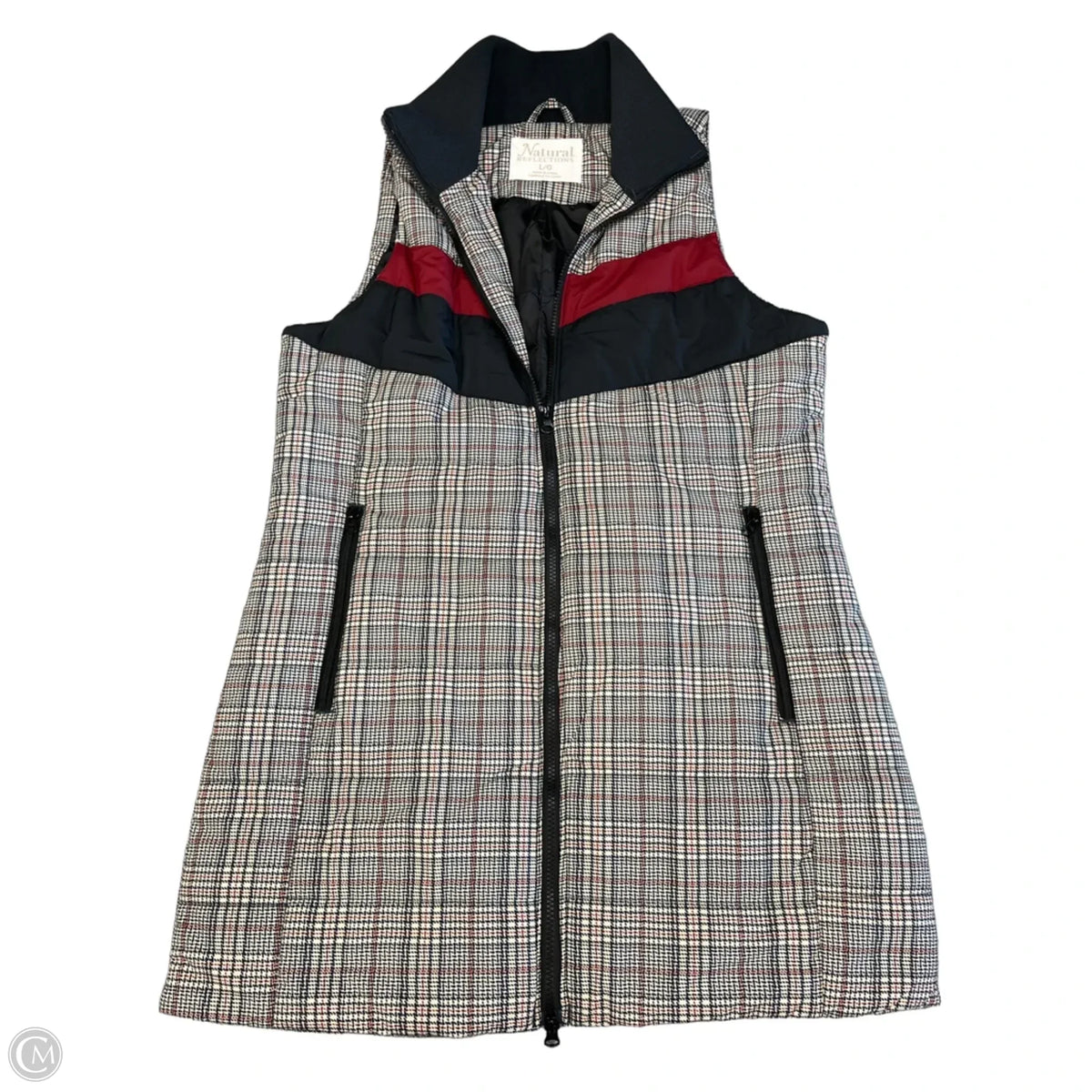 Vest Puffer & Quilted By Natural Reflections In Plaid Pattern, Size: L