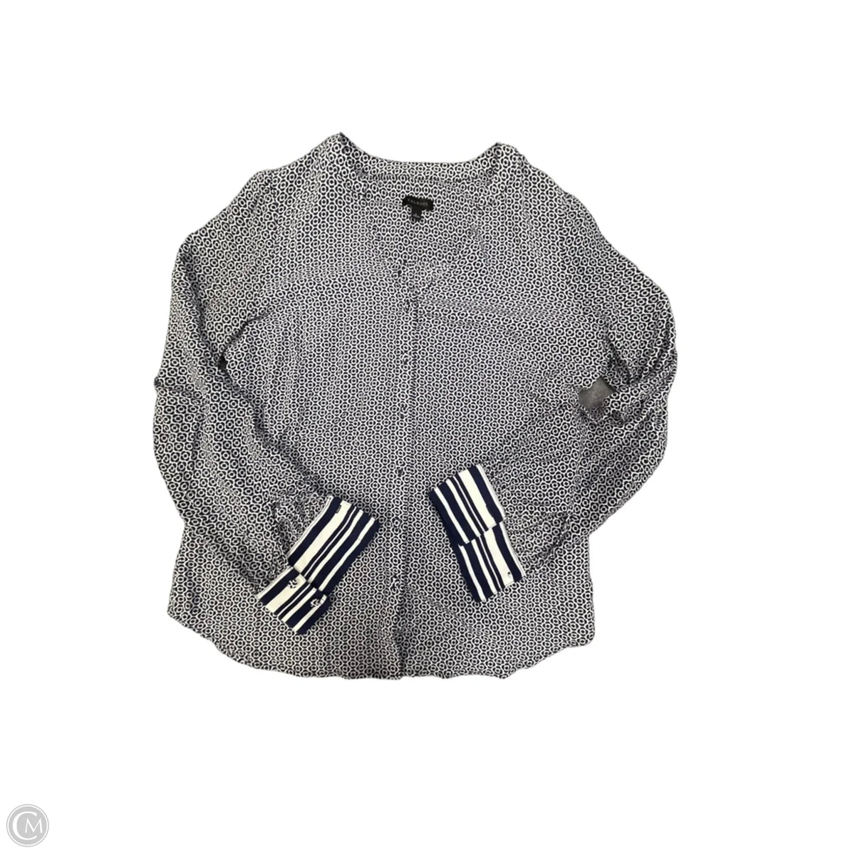 Blouse Long Sleeve By Talbots In Blue & White, Size: S