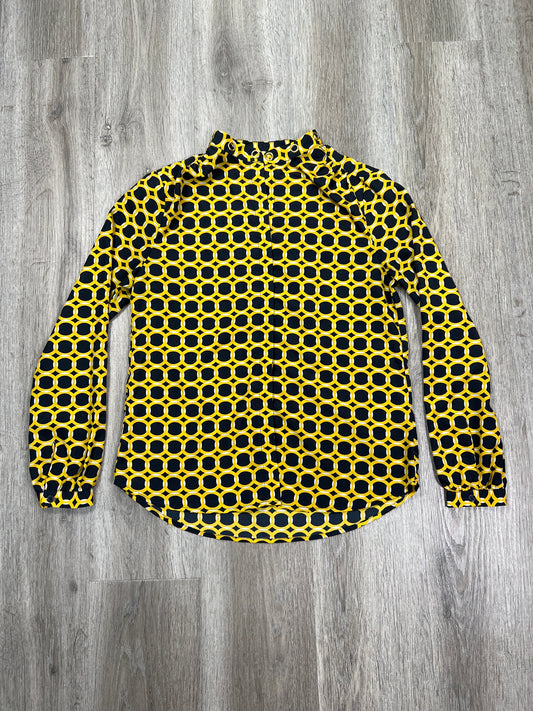 Blouse Long Sleeve By Michael By Michael Kors In Blue & Yellow, Size: S