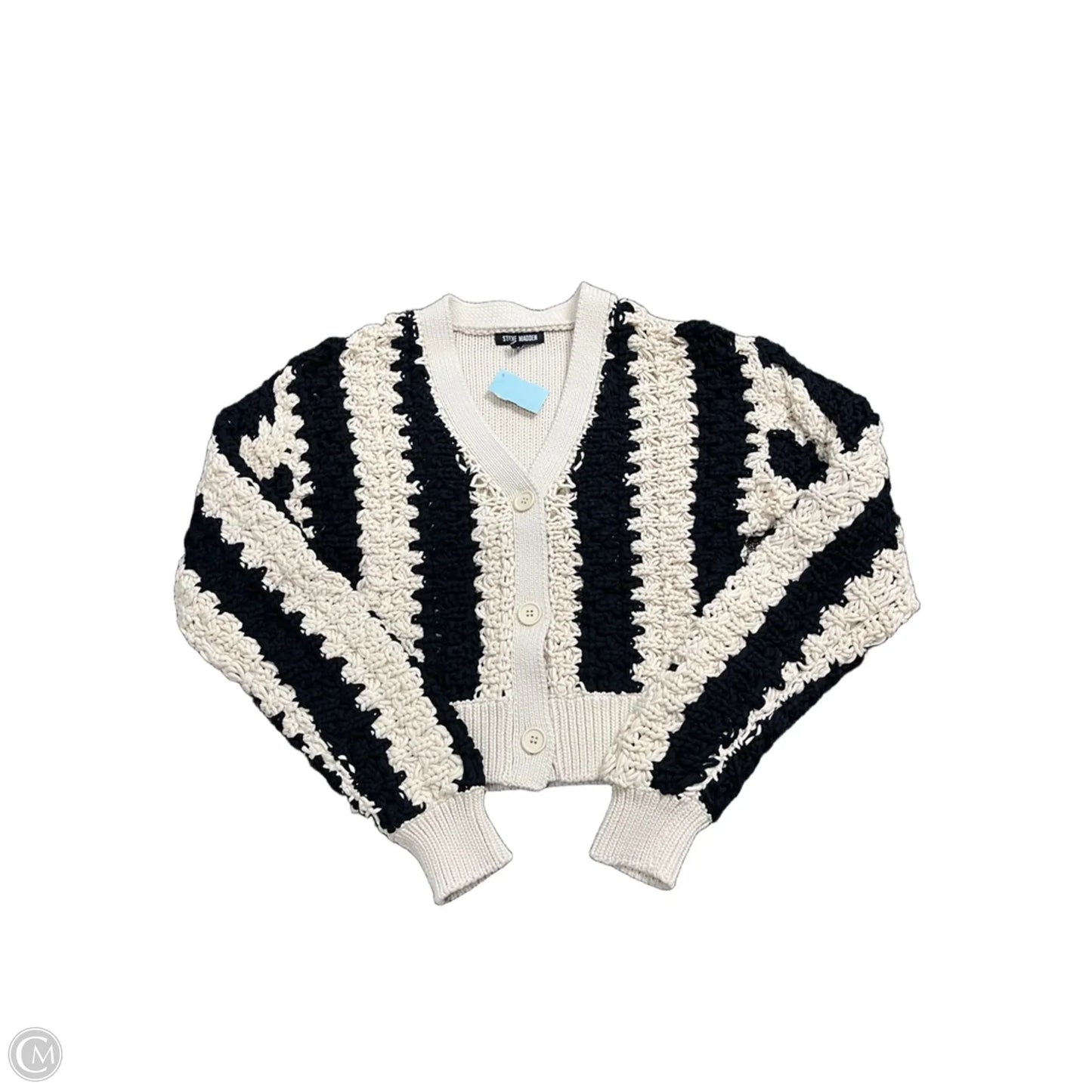 Sweater Cardigan By Steve Madden In Black & Cream, Size: Xs