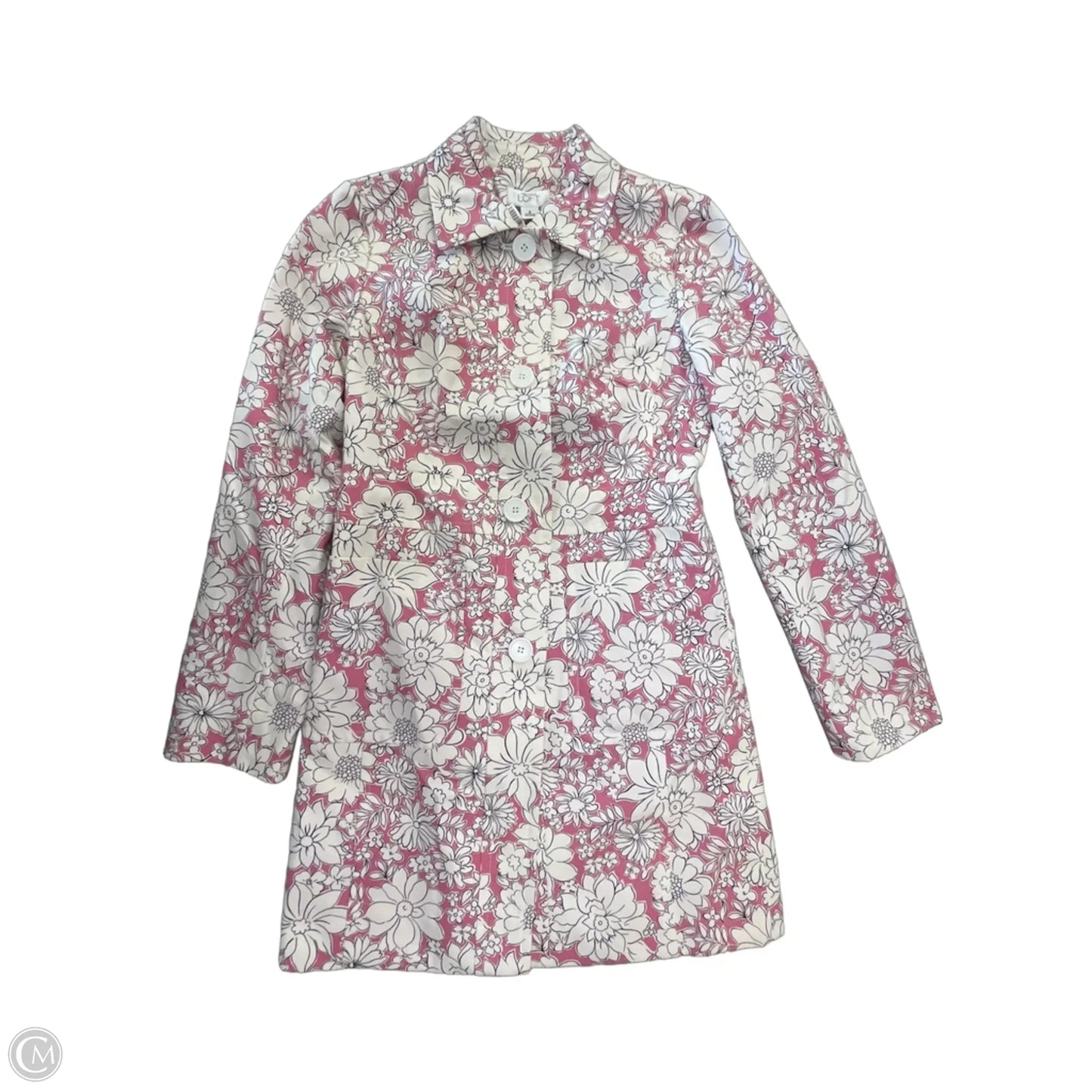 Coat Trench Coat By Loft In Floral Print, Size: Xs