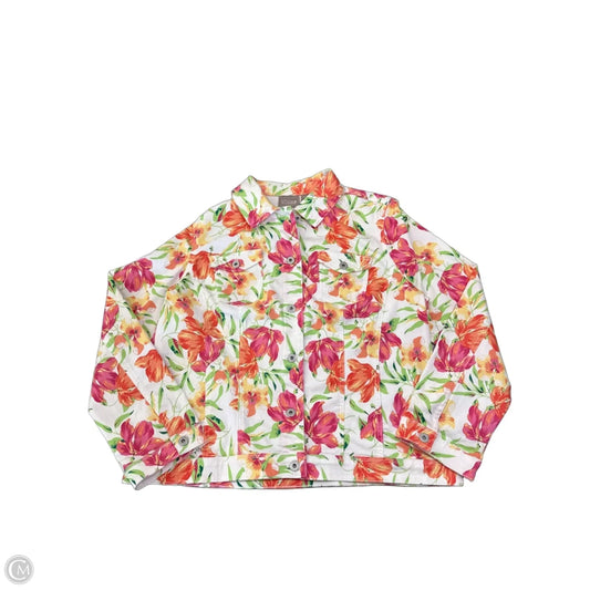 Jacket Denim By Chicos In Floral Print, Size: L