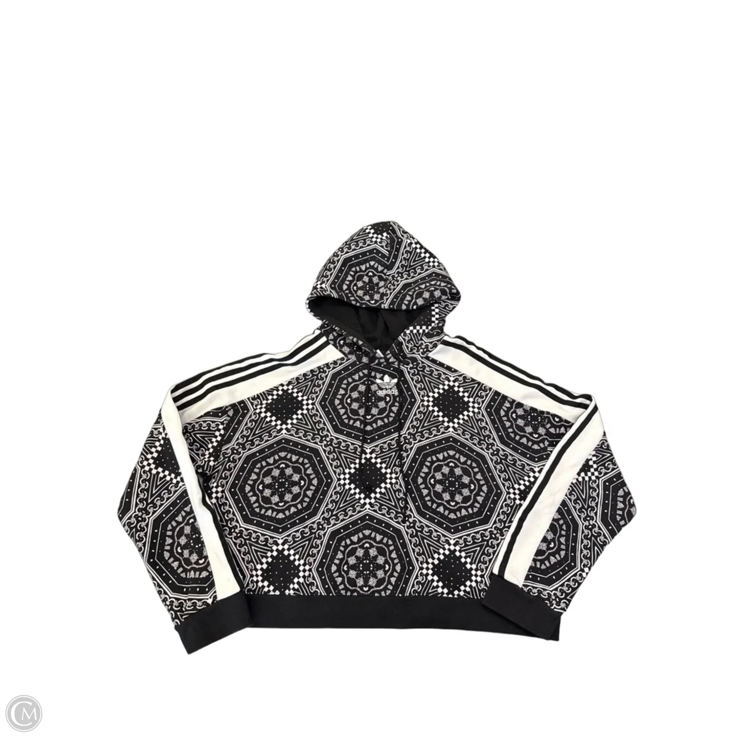 Athletic Sweatshirt Hoodie By Adidas In Black & White, Size: L
