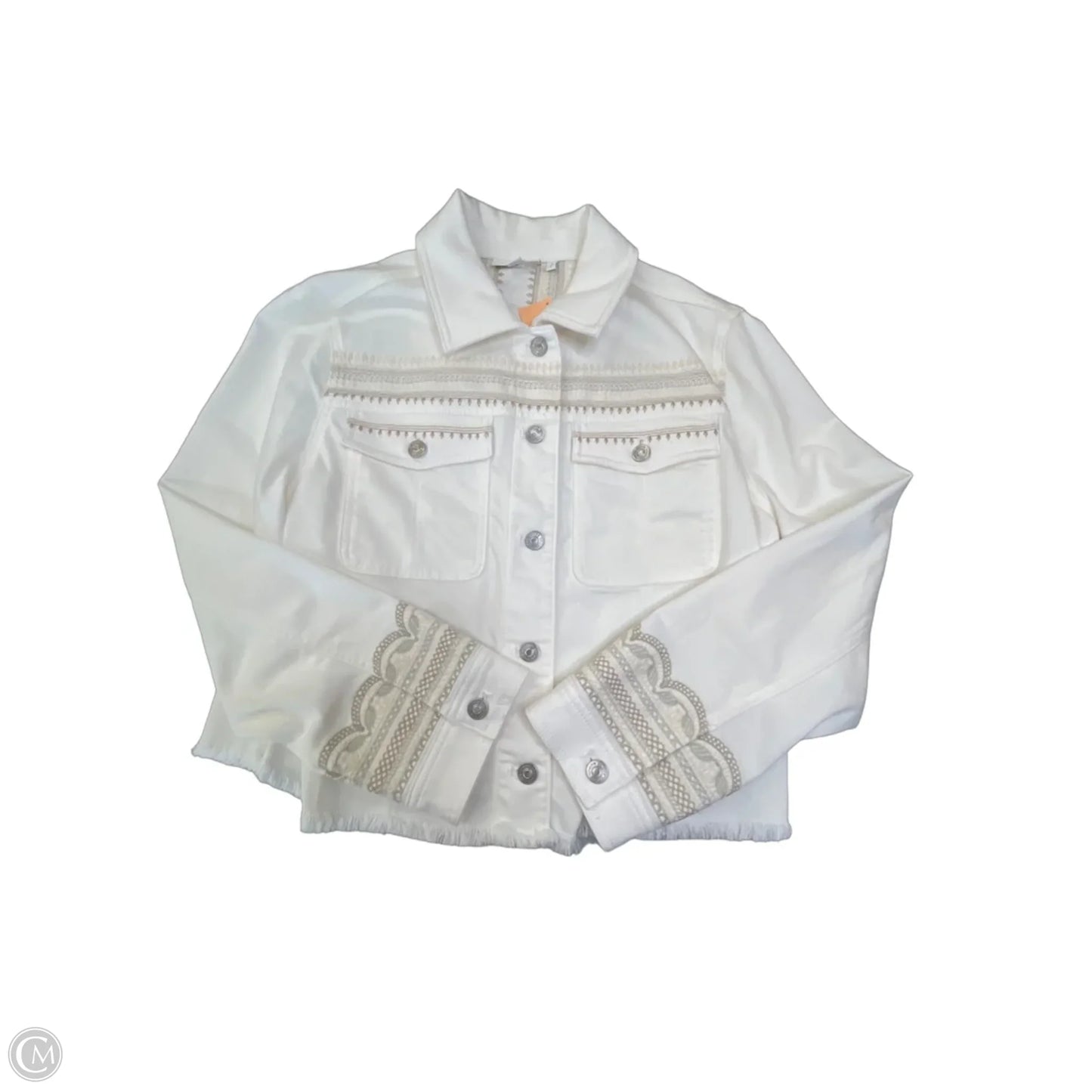 Jacket Denim By Chicos In White Denim, Size: L