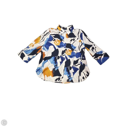 Top Long Sleeve By Chicos In Blue & White, Size: Xl
