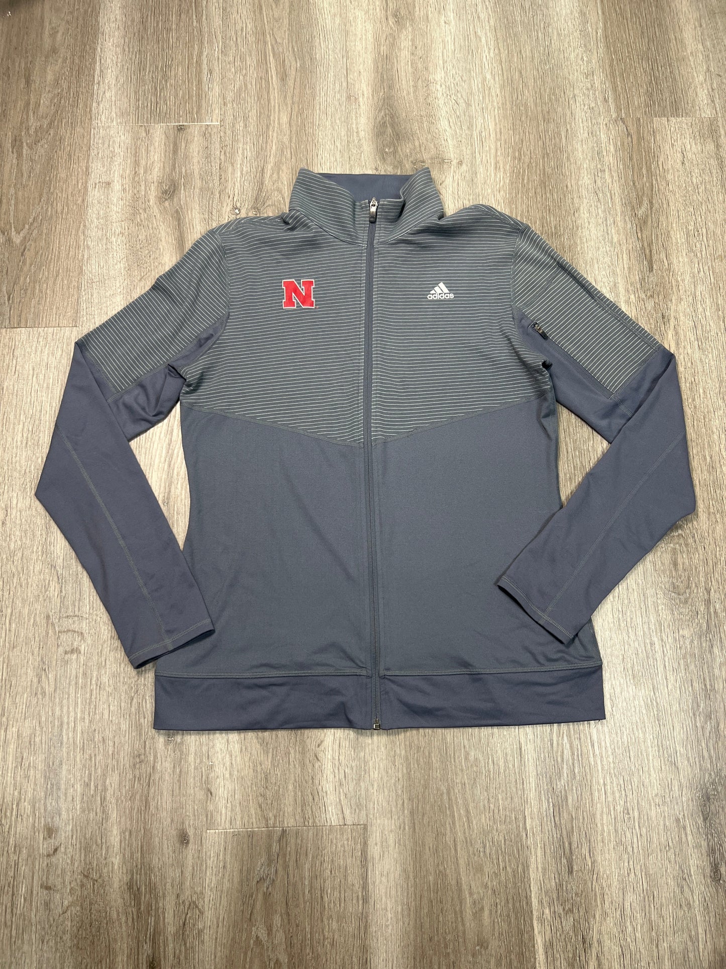 Athletic Jacket By Adidas In Grey, Size: L