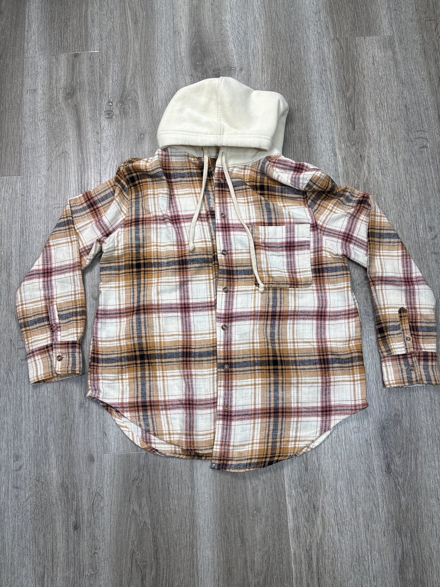 Jacket Shirt By Love Tree In Plaid Pattern, Size: M