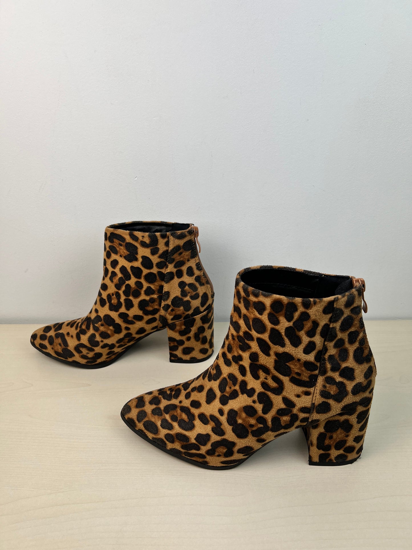 Boots Ankle Heels By Top Moda In Animal Print, Size: 8