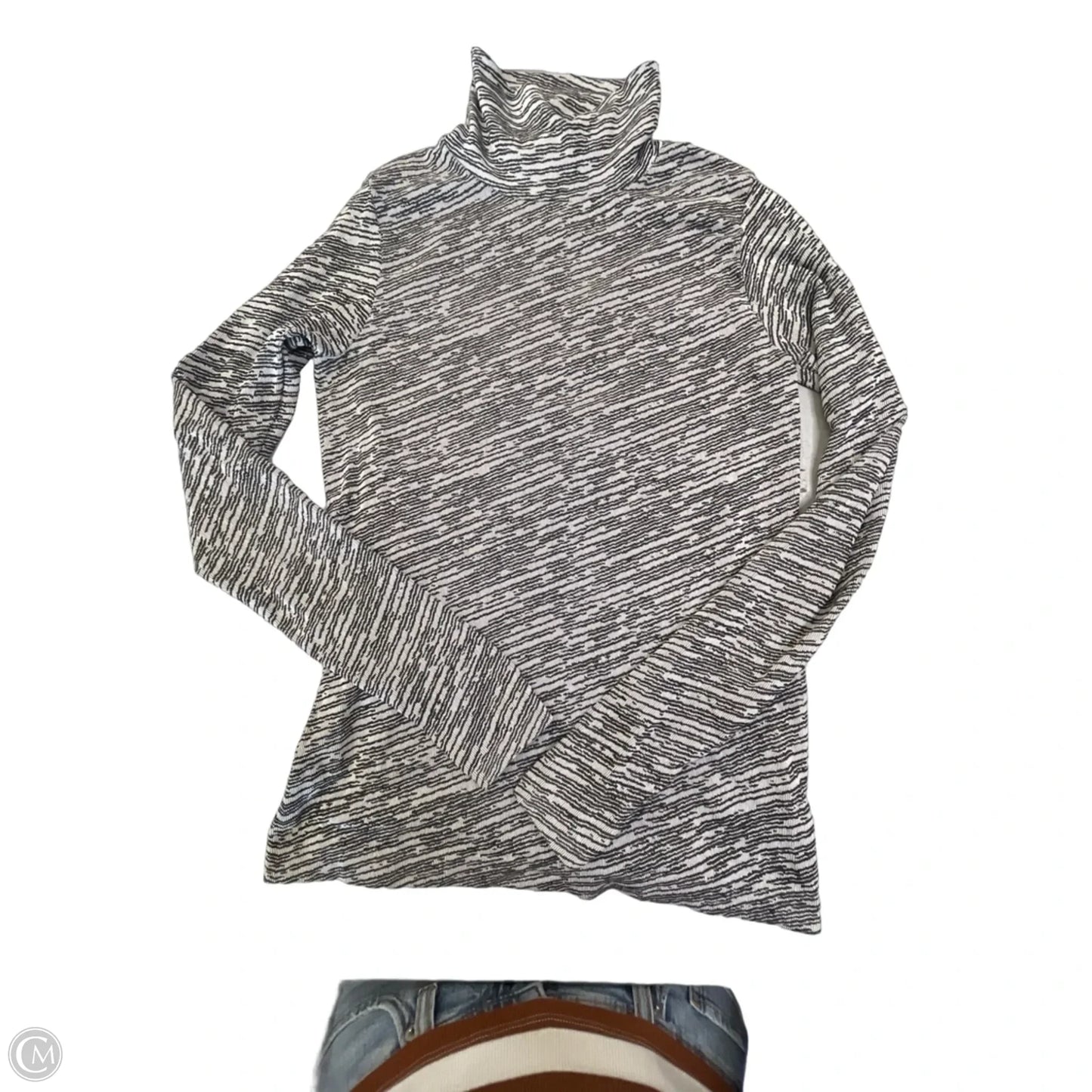 Athletic Top Long Sleeve Collar By Athleta In Black & White, Size: S