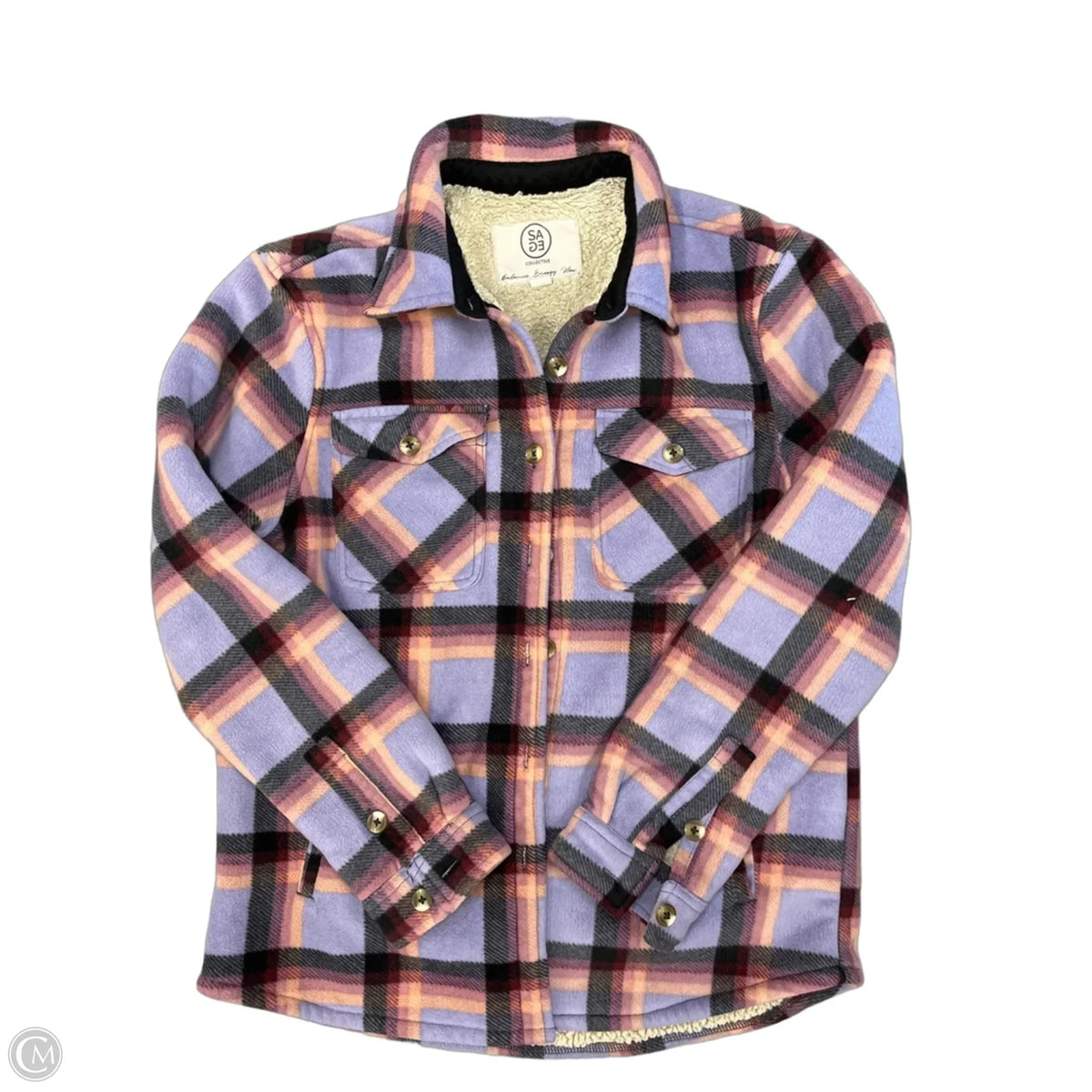 Jacket Shirt By Sage In Plaid Pattern, Size: S
