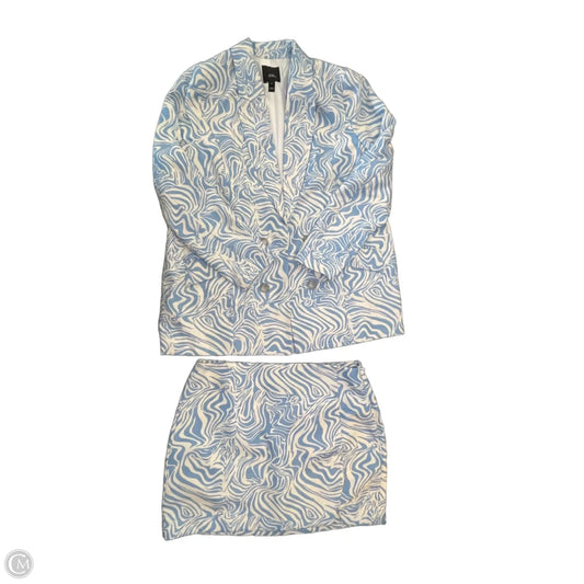 Skirt Suit 2pc By River Island In Blue & Cream, Size: Xl