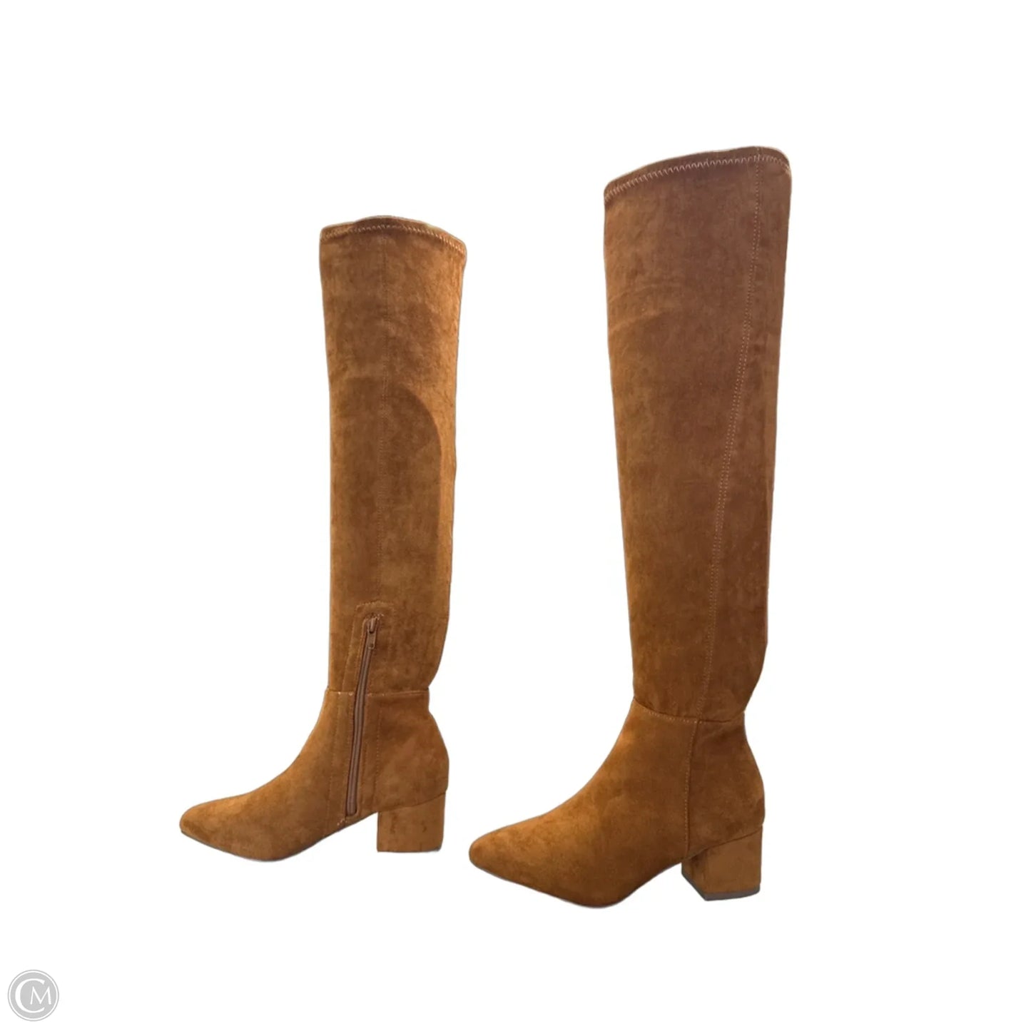 Boots Knee Heels By Clothes Mentor In Brown, Size: 5.5