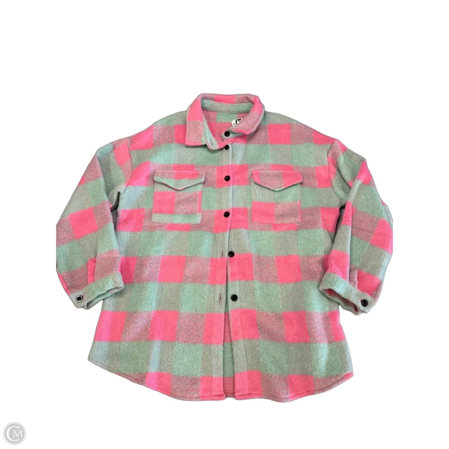 Jacket Shirt By Clothes Mentor In Green & Pink, Size: L
