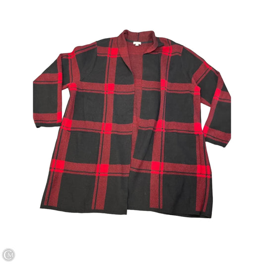 Sweater Cardigan By J. Jill In Black & Red, Size: 2x