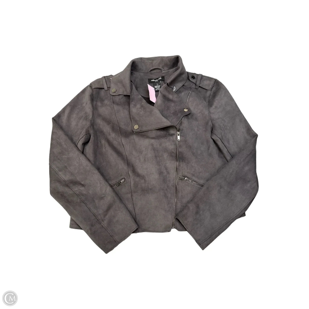 Jacket Moto By Clothes Mentor In Grey, Size: S