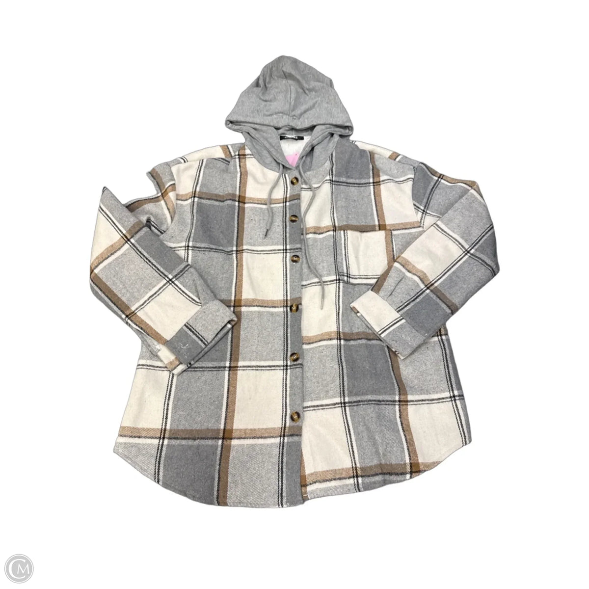 Jacket Shirt By Chicme In Cream & Grey, Size: L