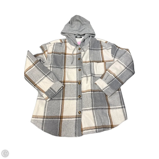 Jacket Shirt By Chicme In Cream & Grey, Size: L