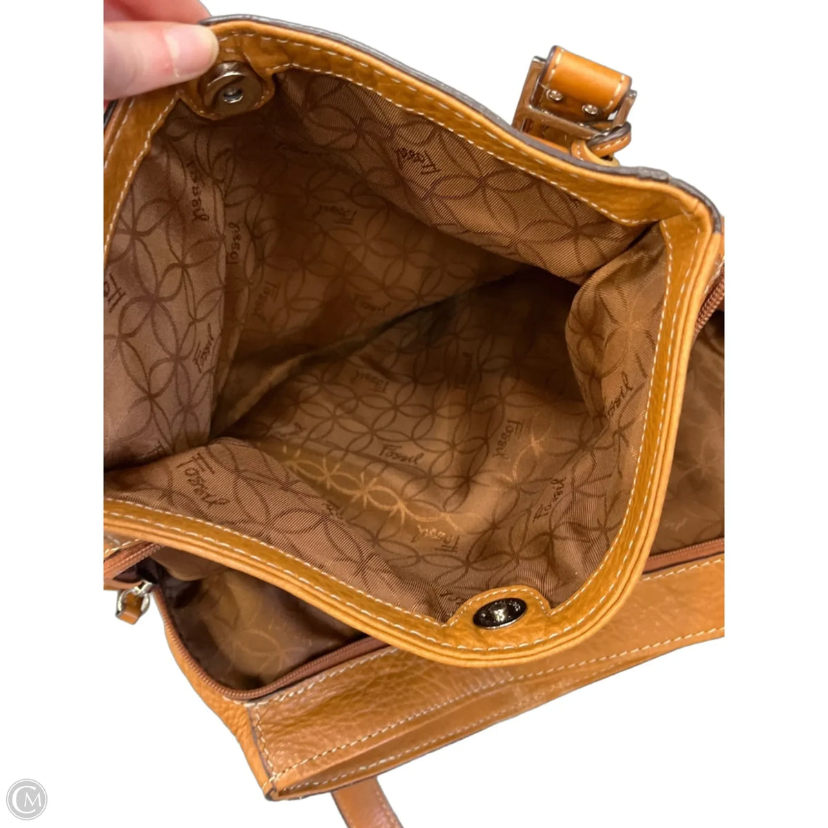 Handbag Leather By Fossil, Size: Medium