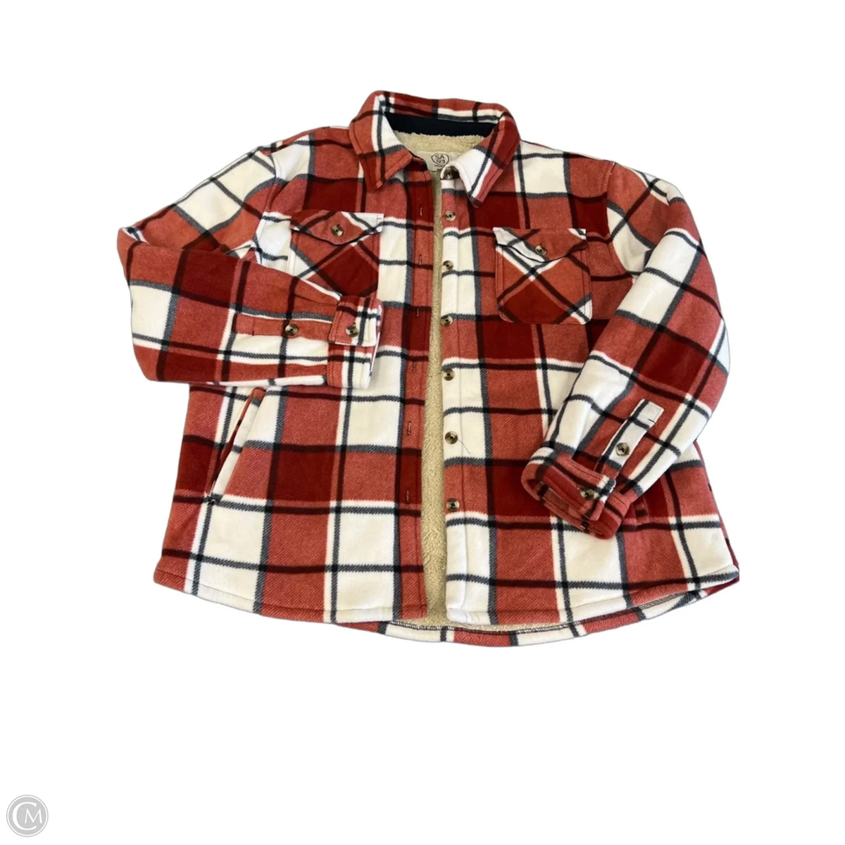 Jacket Shirt By Sage In Red & White, Size: L