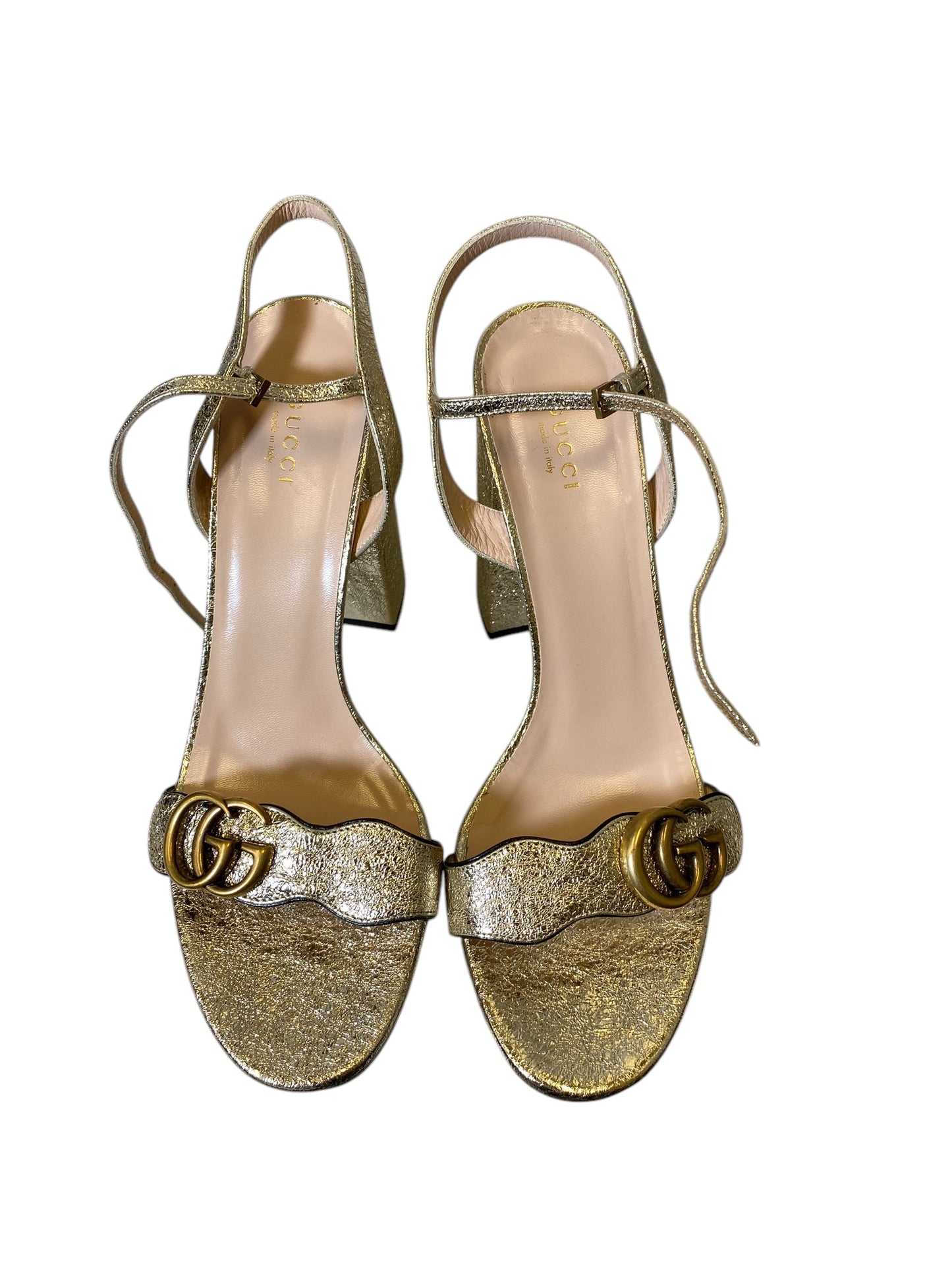 Sandals Luxury Designer By Gucci In Gold, Size: 10.5