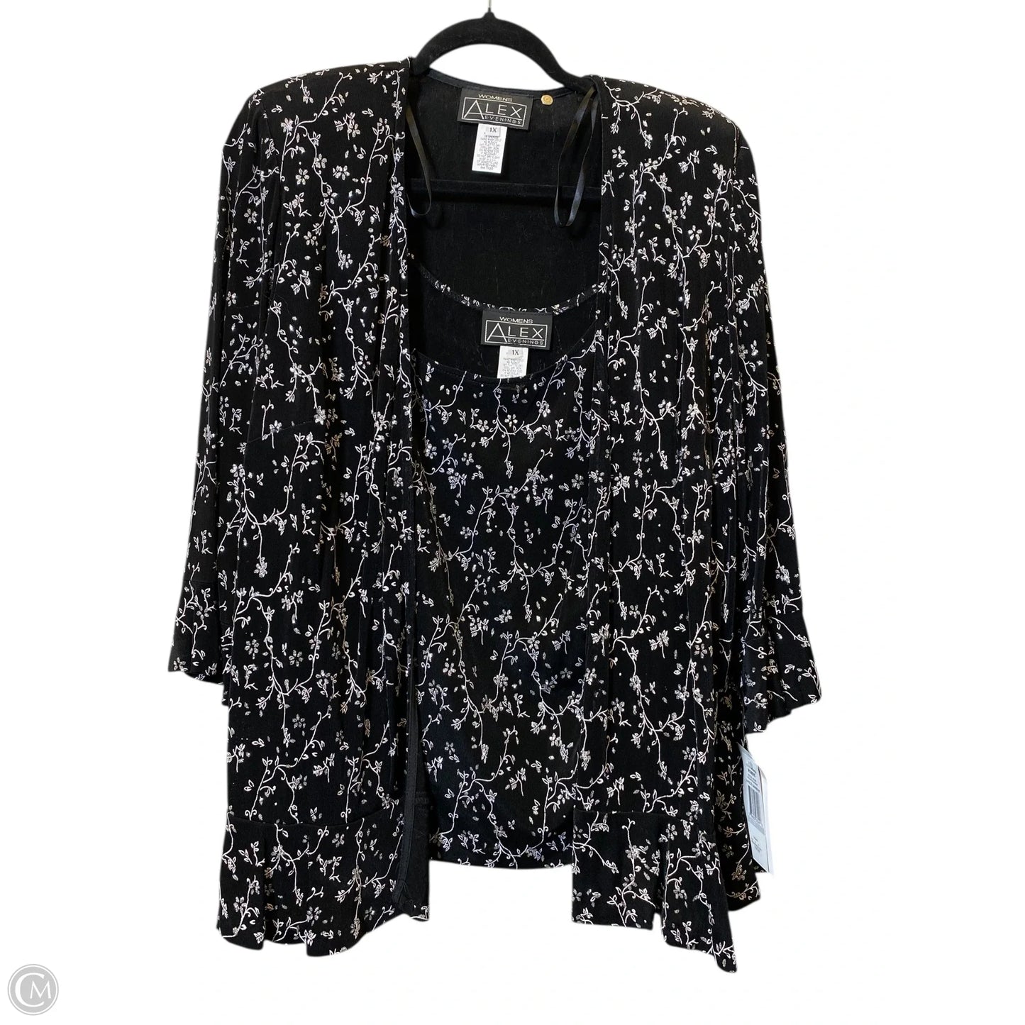 Top 2pc Long Sleeve By Alex In Black & Silver, Size: 1x