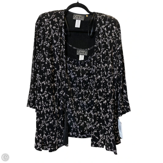 Top 2pc Long Sleeve By Alex In Black & Silver, Size: 1x