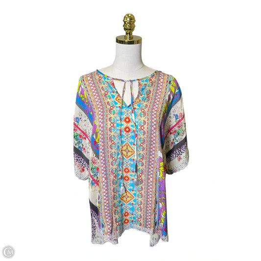 Top Short Sleeve By Johnny Was In Multi-colored, Size: Xl