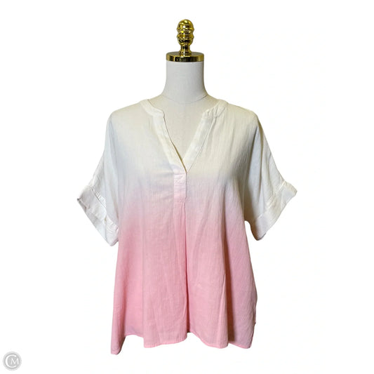 Top Short Sleeve By Madewell In Pink & White, Size: Xl