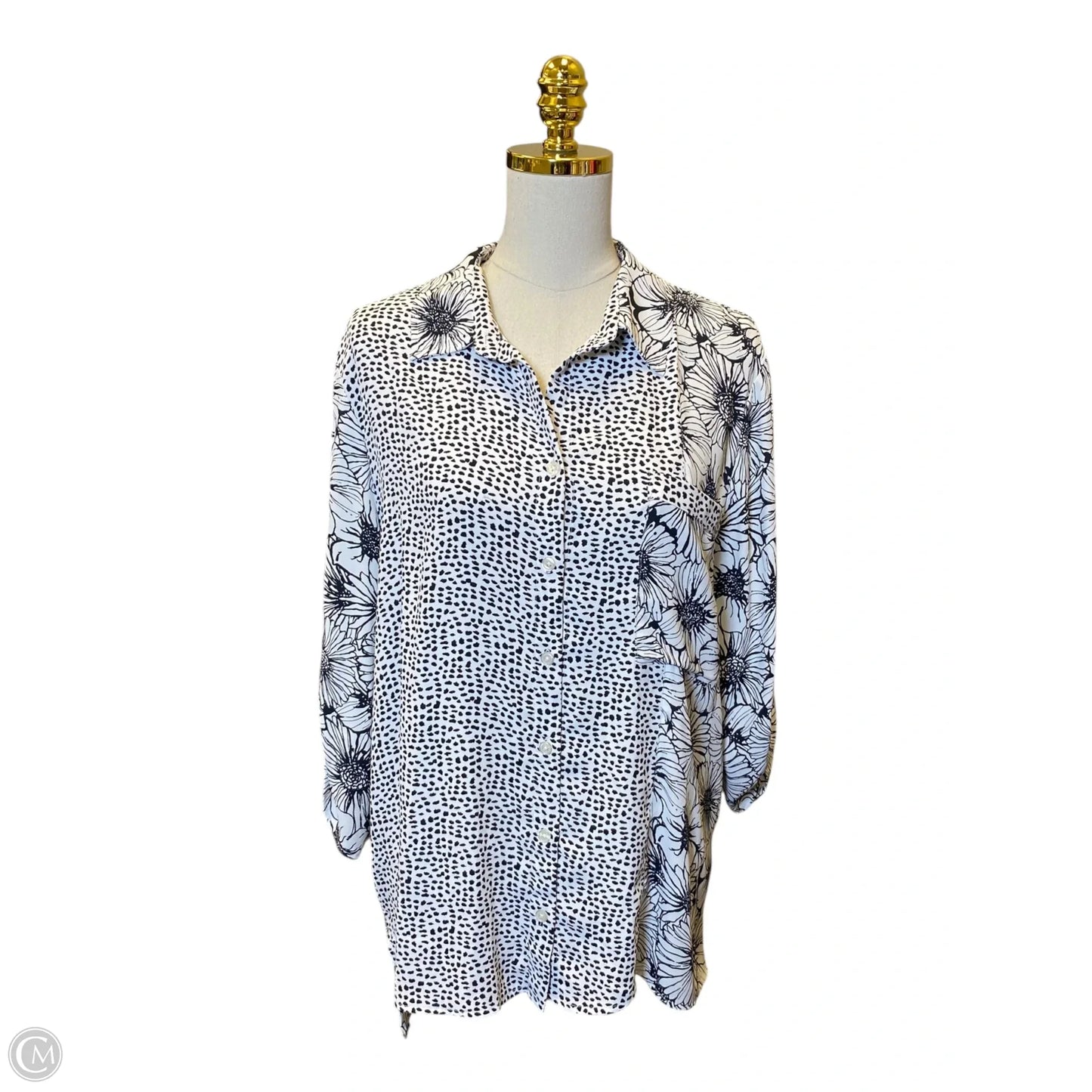 Top 3/4 Sleeve By Chicos In Black & White, Size: Xl