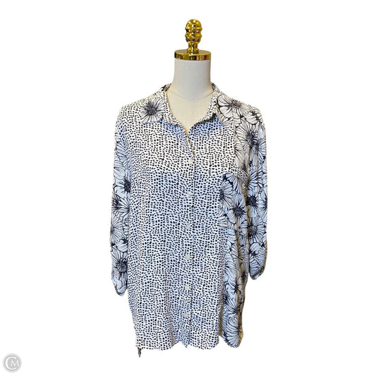 Top 3/4 Sleeve By Chicos In Black & White, Size: Xl