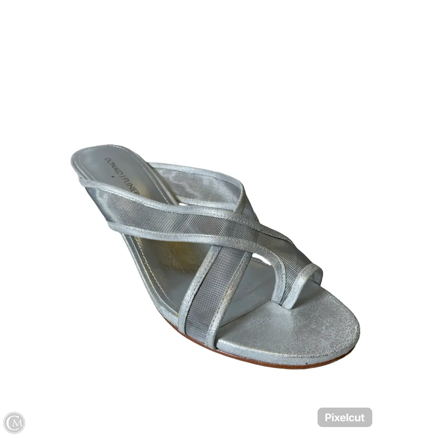 Sandals Heels Kitten By Donald Pliner In Silver, Size: 9.5