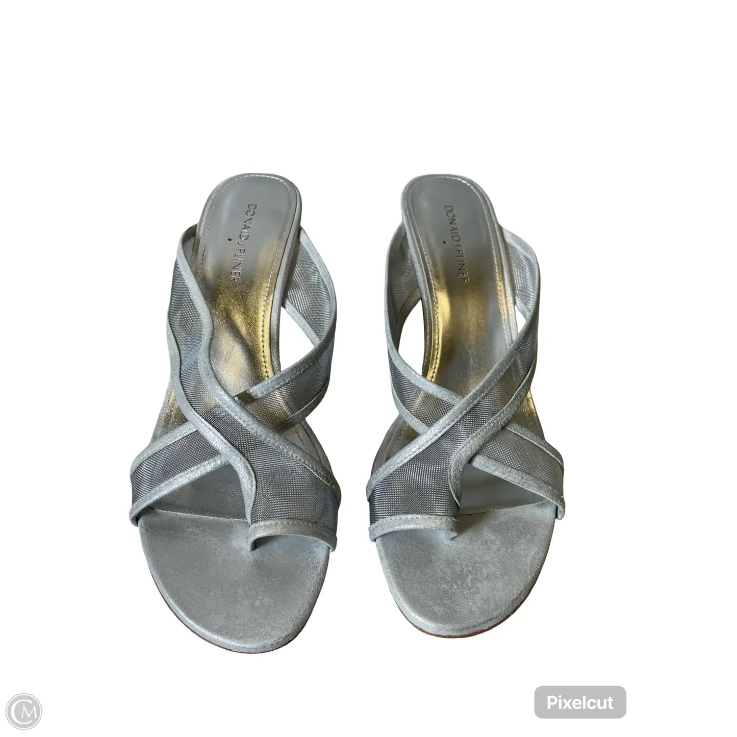 Sandals Heels Kitten By Donald Pliner In Silver, Size: 9.5