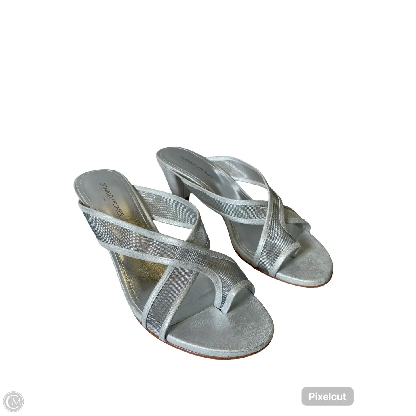 Sandals Heels Kitten By Donald Pliner In Silver, Size: 9.5