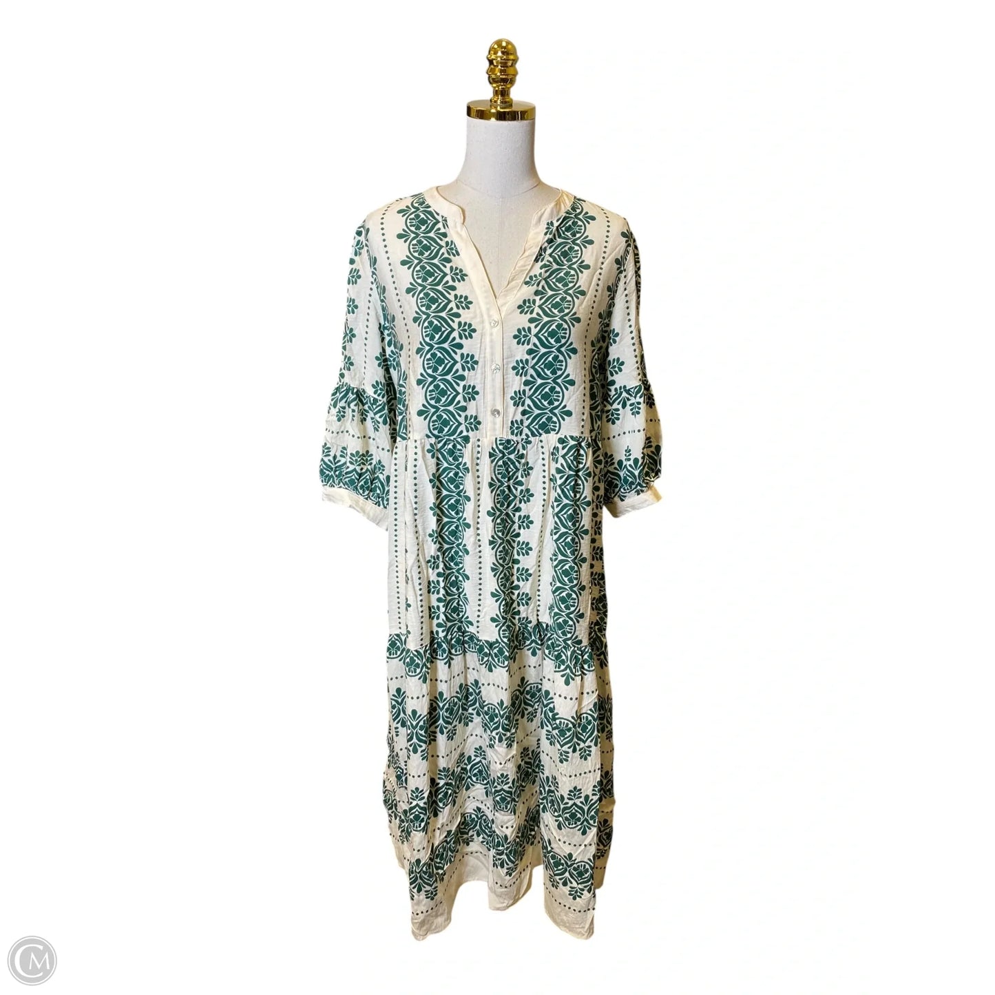 Dress Casual Maxi By Figuero & Flower In Cream & Green, Size: L