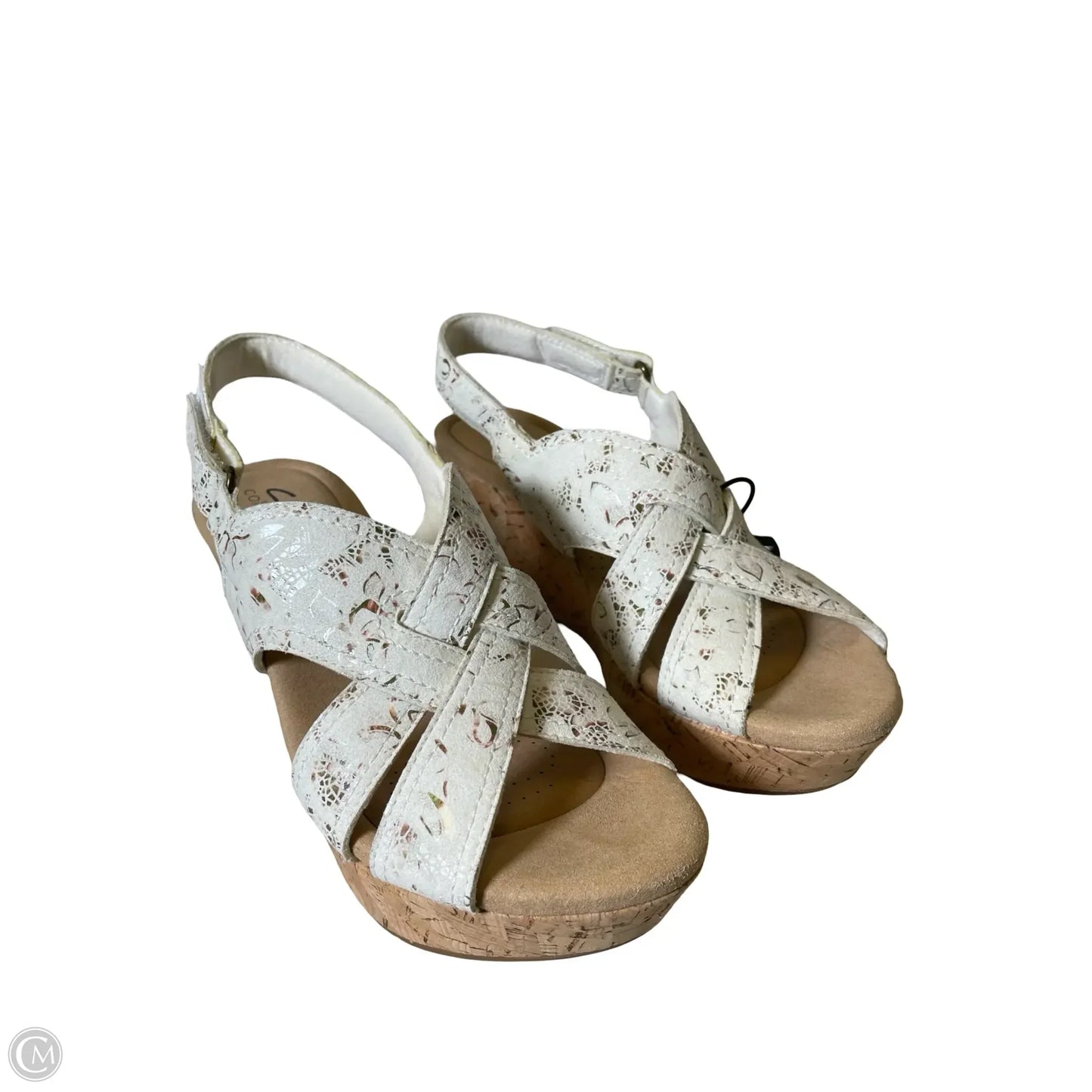 Sandals Heels Wedge By Clarks In White, Size: 7.5