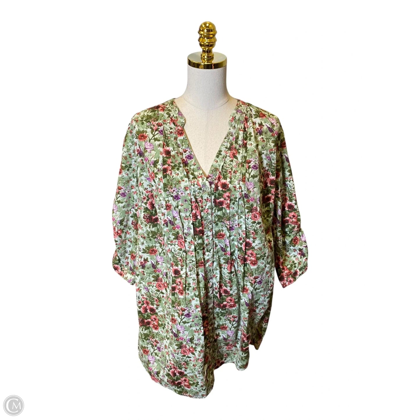 Top 3/4 Sleeve By Denim 24/7 In Floral Print, Size: 22
