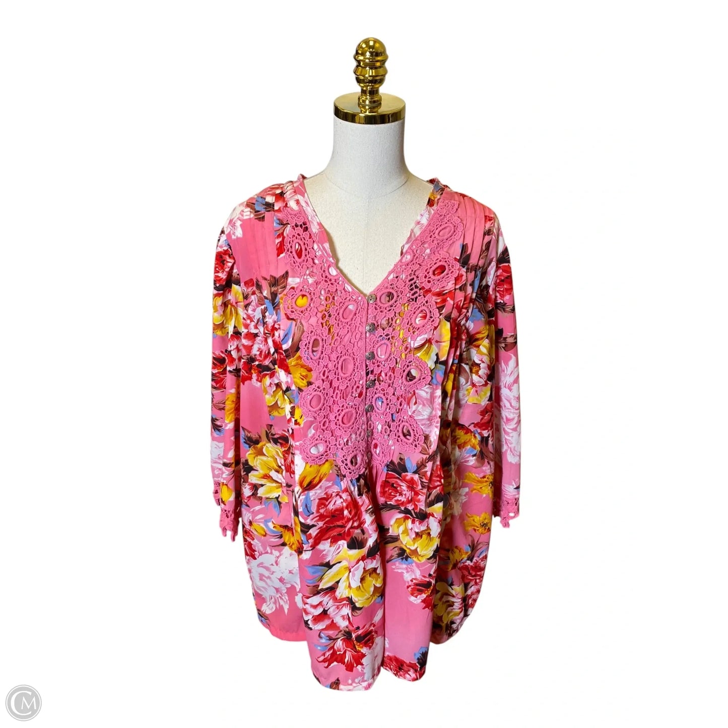 Top 3/4 Sleeve By Denim 24/7 In Floral Print, Size: 22