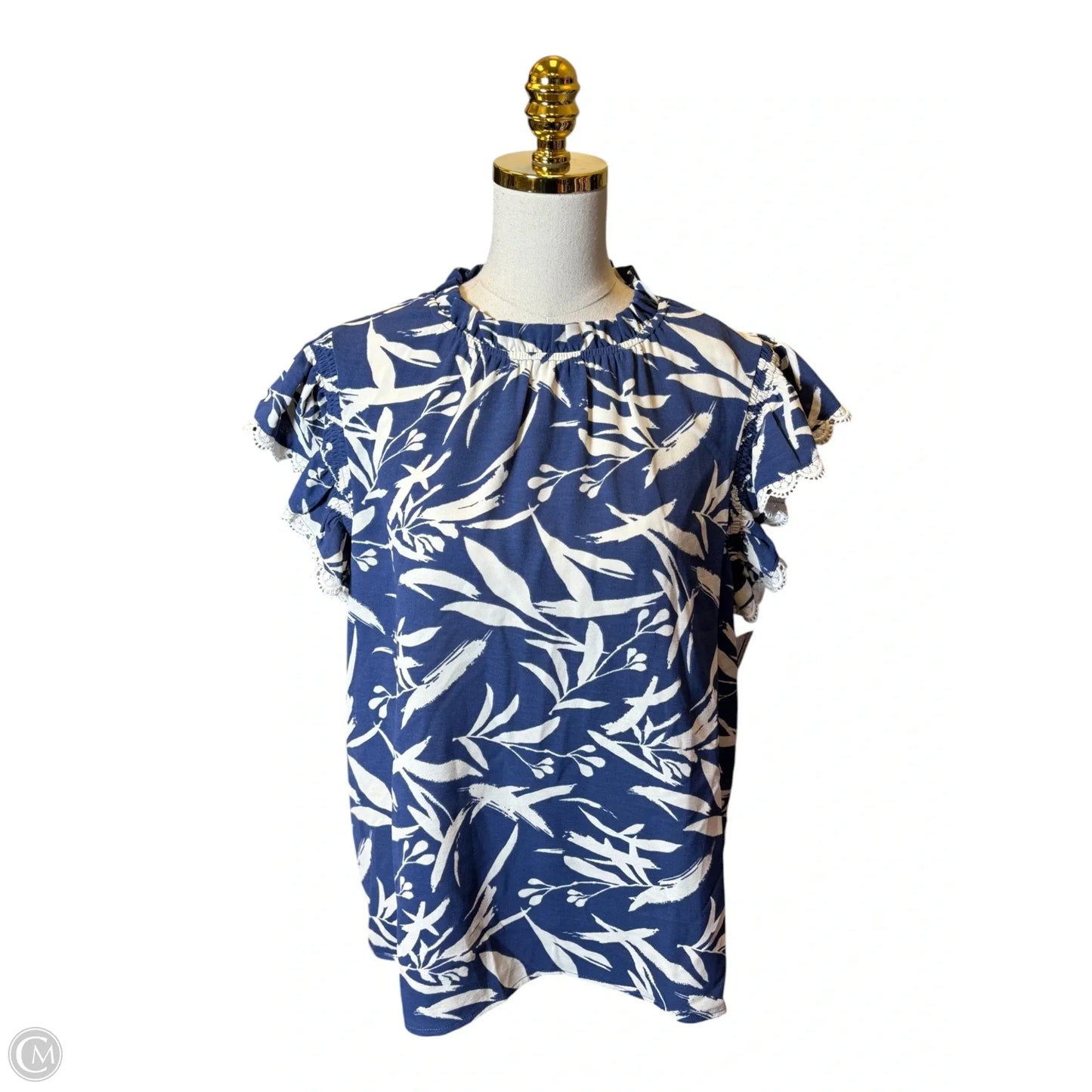 Top Short Sleeve By Oddi In Blue & Cream, Size: L
