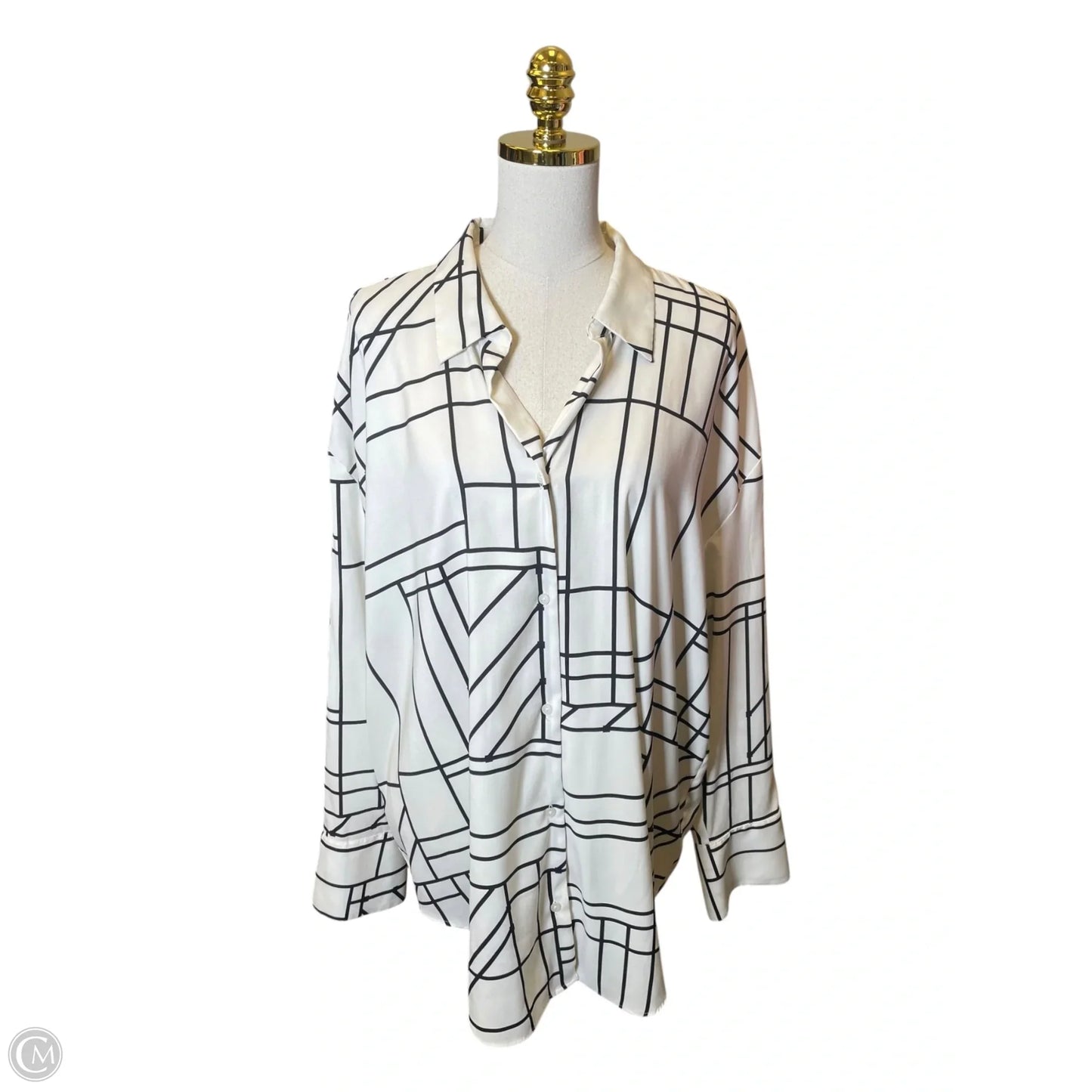 Blouse Long Sleeve By Express In Black & White, Size: Xl