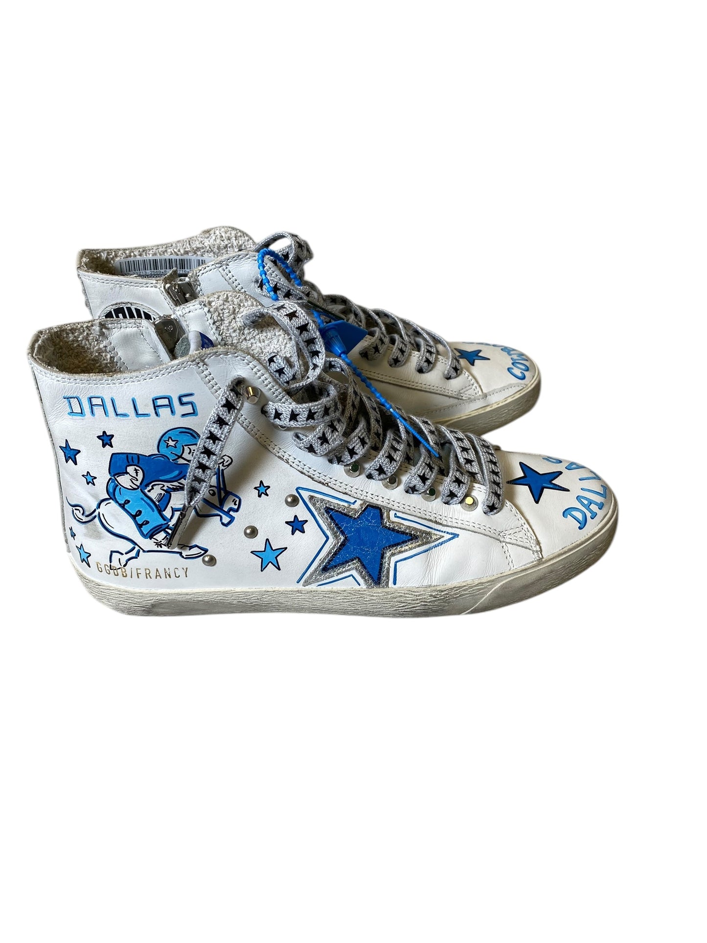 Shoes Luxury Designer By Golden Goose In Blue & White, Size: 7.5