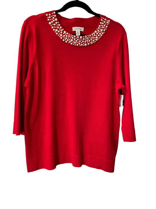 Top 3/4 Sleeve By Calvin Klein In Red, Size: L