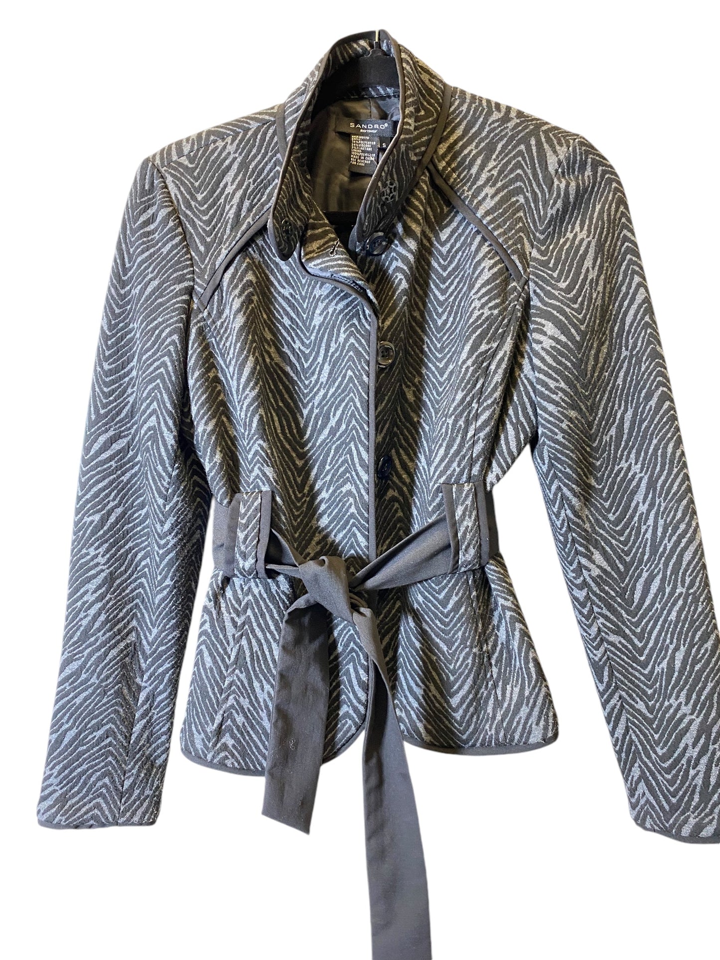 Jacket Designer By Sandro In Black & Grey, Size: S