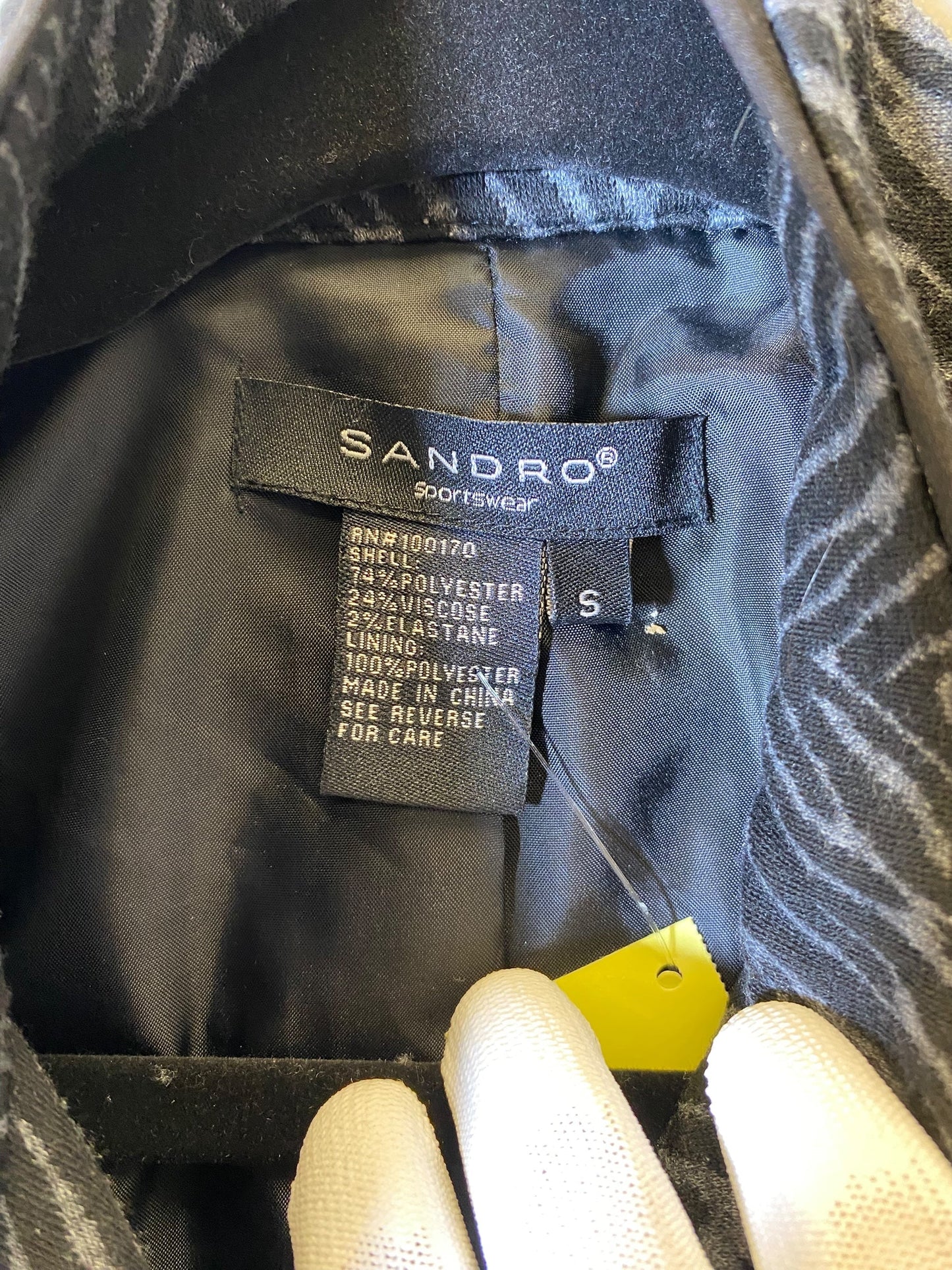 Jacket Designer By Sandro In Black & Grey, Size: S