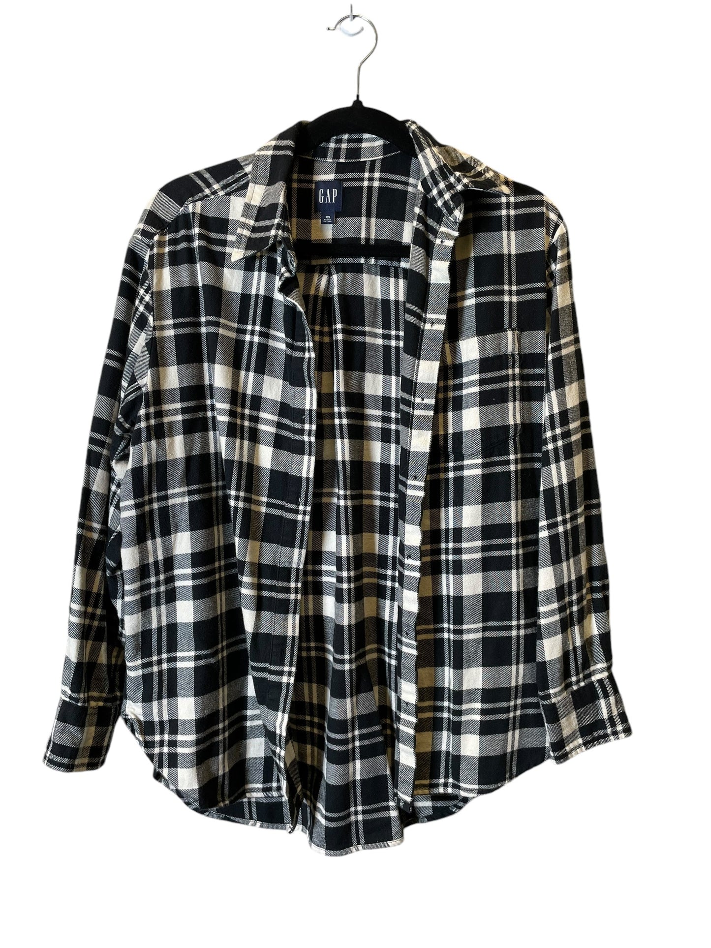 Blouse Long Sleeve By Gap In Plaid Pattern, Size: Xs