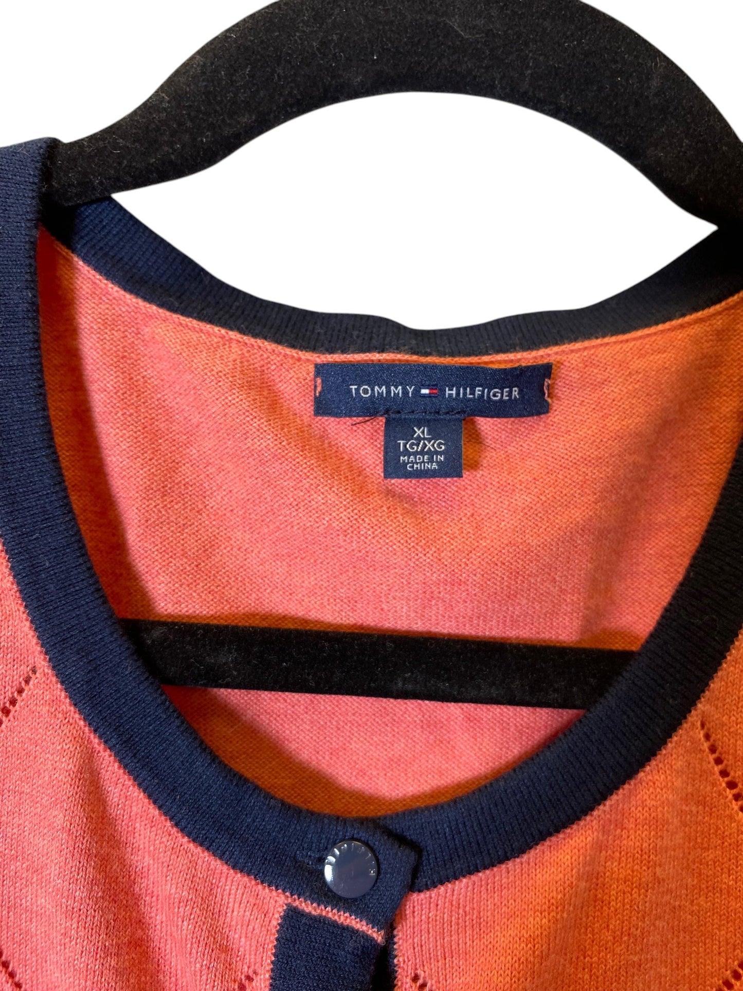 Sweater Cardigan By Tommy Hilfiger In Blue & Orange, Size: Xl