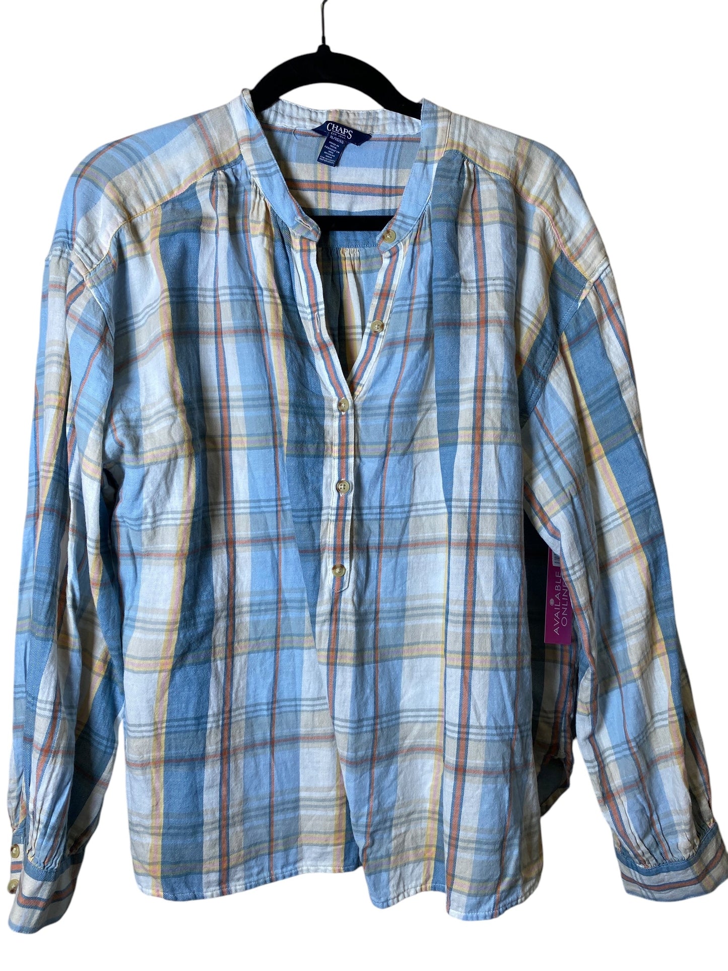 Top Long Sleeve By Chaps In Checkered Pattern, Size: Xl