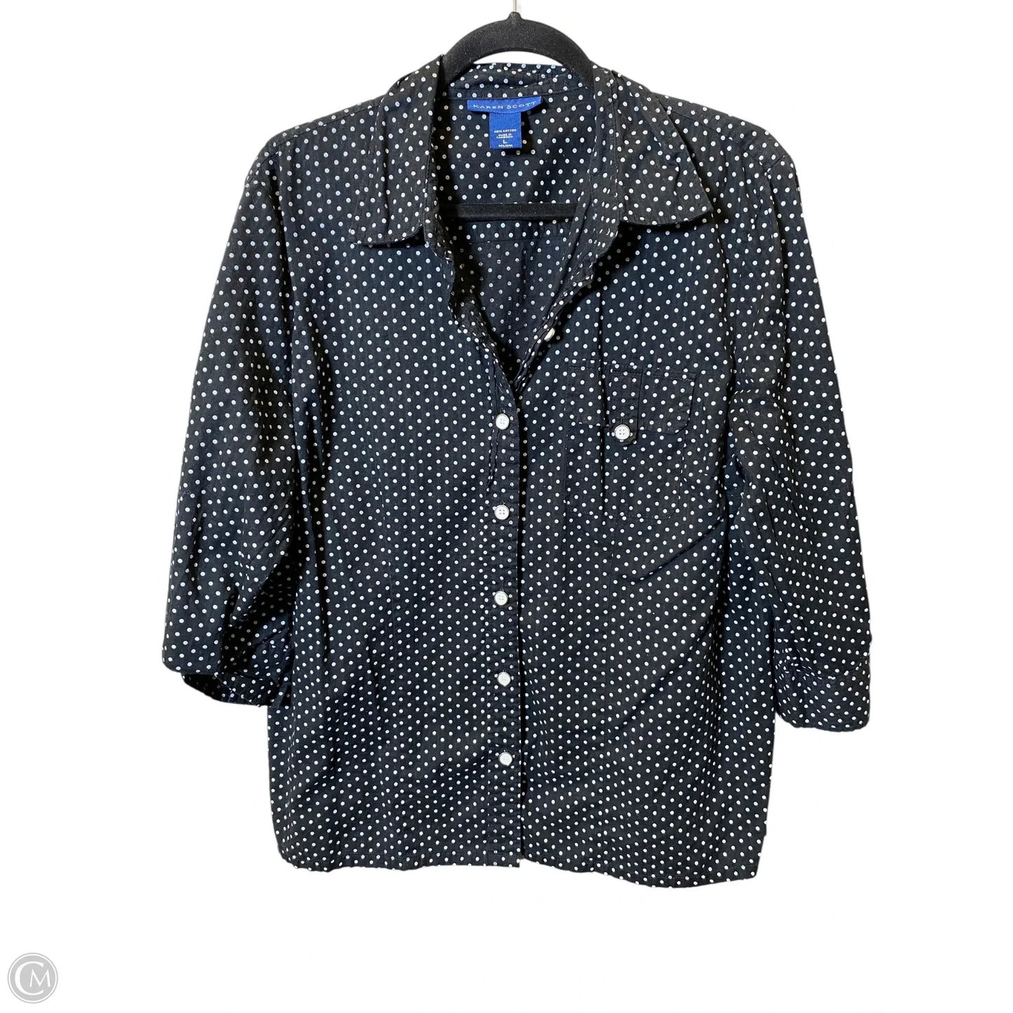 Blouse 3/4 Sleeve By Karen Scott In Polkadot Pattern, Size: L